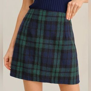 Rihoas Green Plaid Straight Mini Skirt